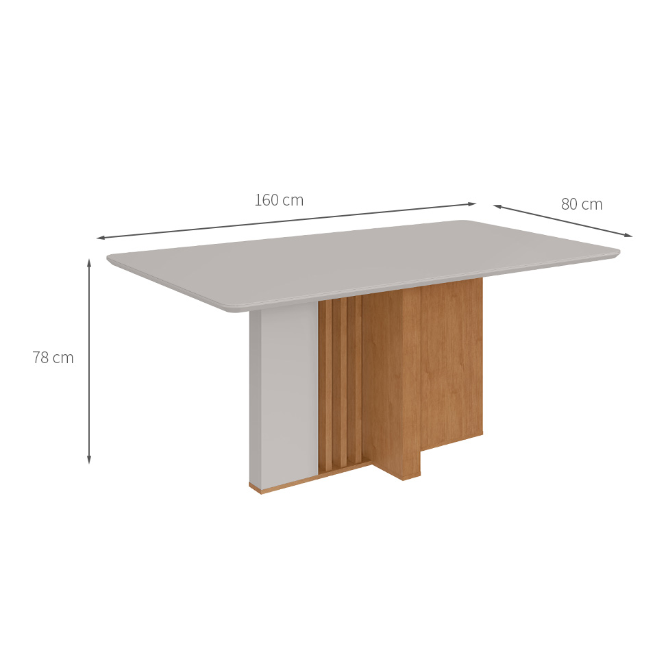 Mesa de Jantar Retangular com Tampo de Vidro Astrid Amêndoa Clean e Off White 160 cm