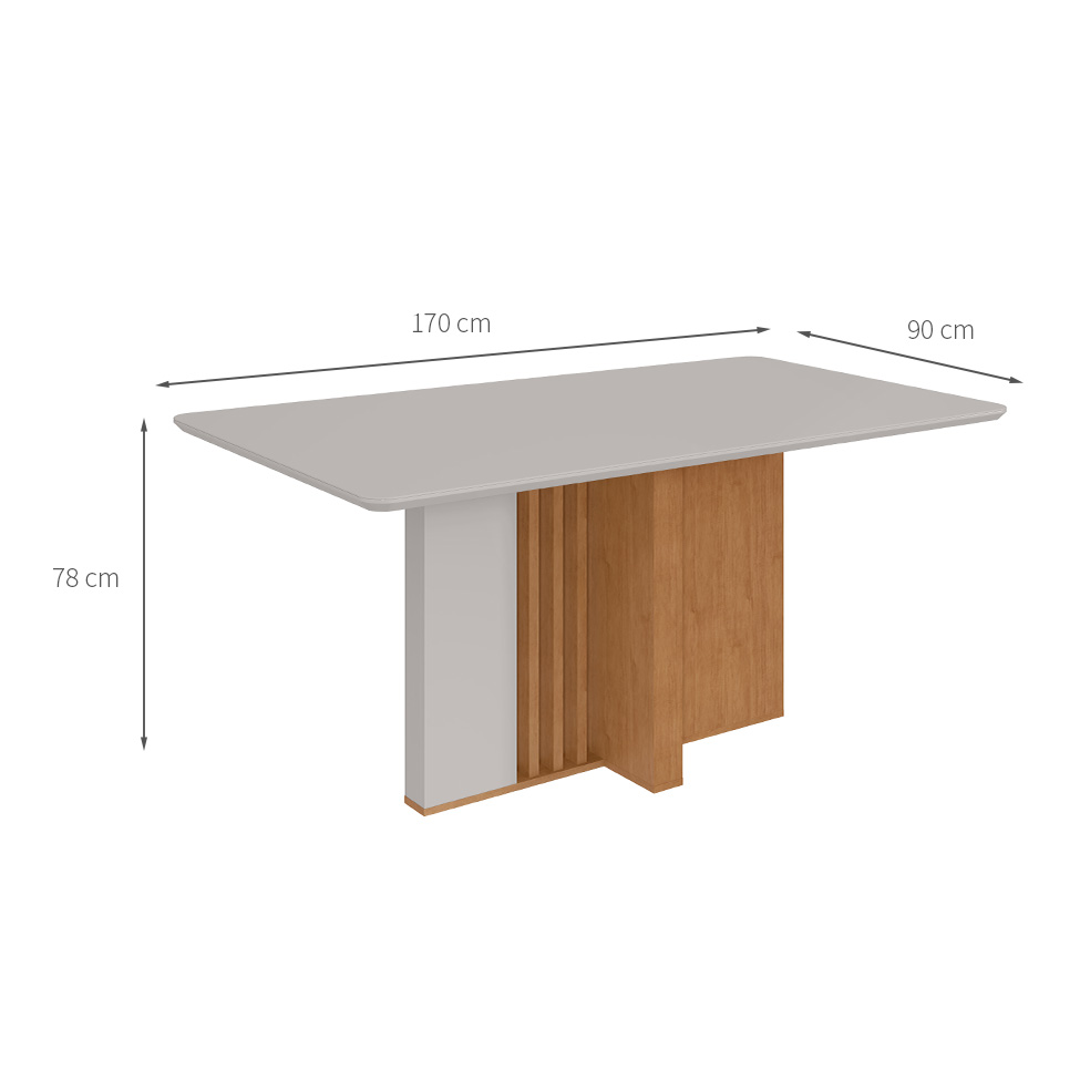 Mesa de Jantar Retangular com Tampo de Vidro Astrid Amêndoa Clean e Off White 170 cm