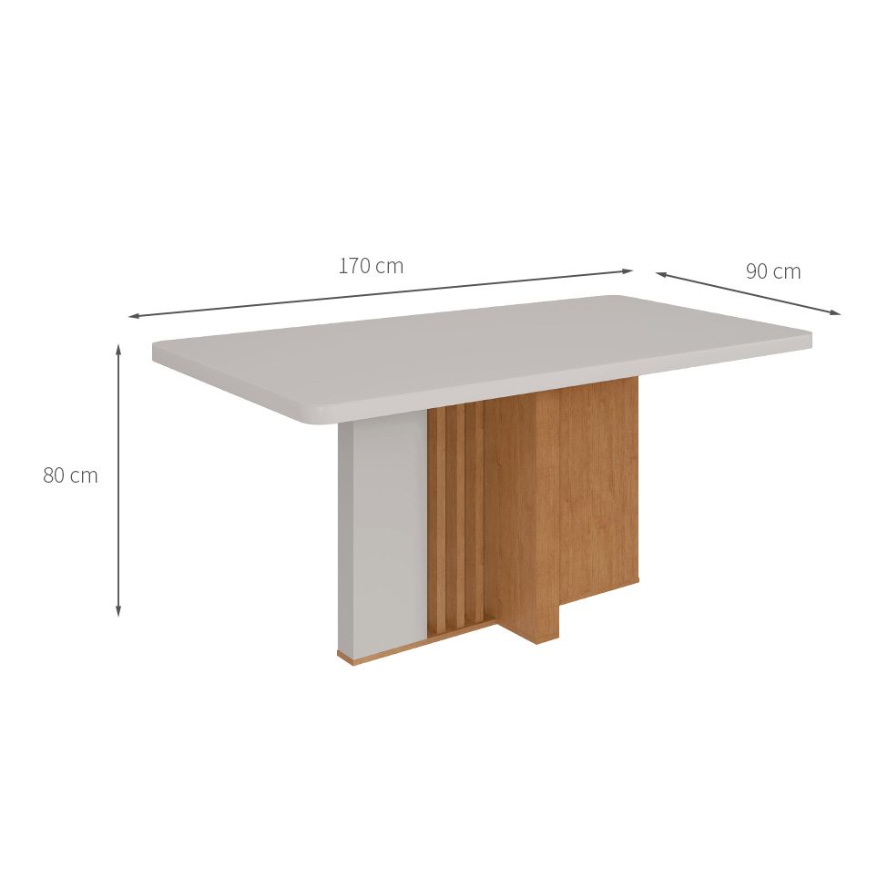 Mesa de Jantar Retangular com Tampo de Vidro Astrid Maxi Amêndoa Clean e Off White 170 cm