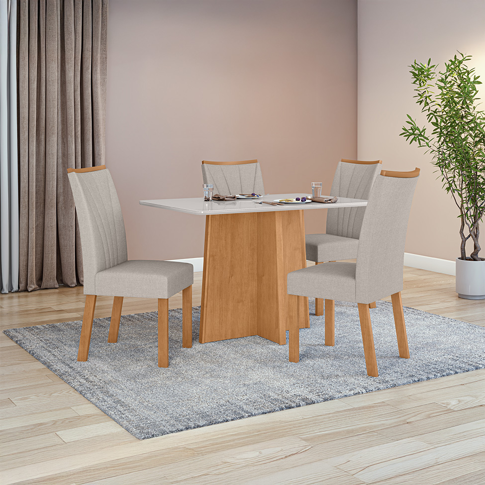 Mesa de Jantar Retangular com Tampo de Vidro Celebrare Amêndoa Clean e Off White 120 cm