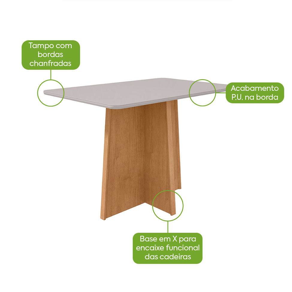 Mesa de Jantar Retangular com Tampo de Vidro Celebrare Amêndoa Clean e Off White 120 cm