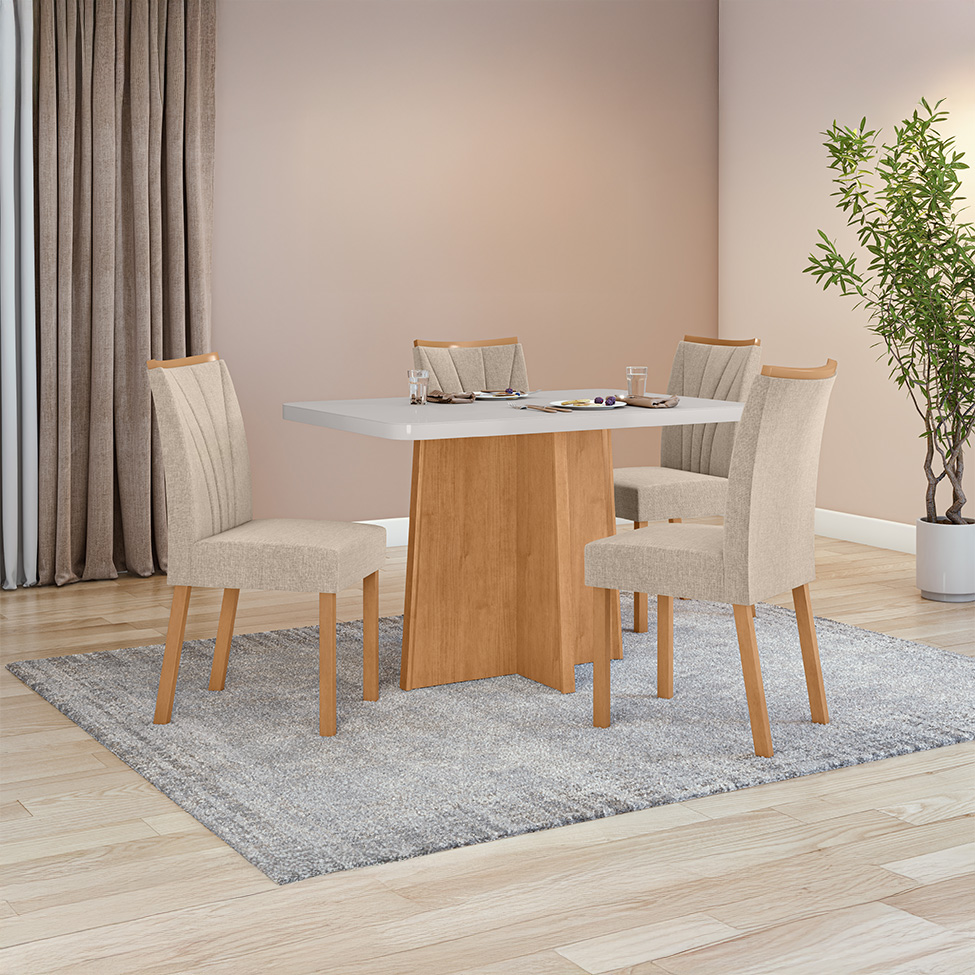 Mesa de Jantar Retangular com Tampo de Vidro Celebrare Maxi Amêndoa Clean e Off White 120 cm