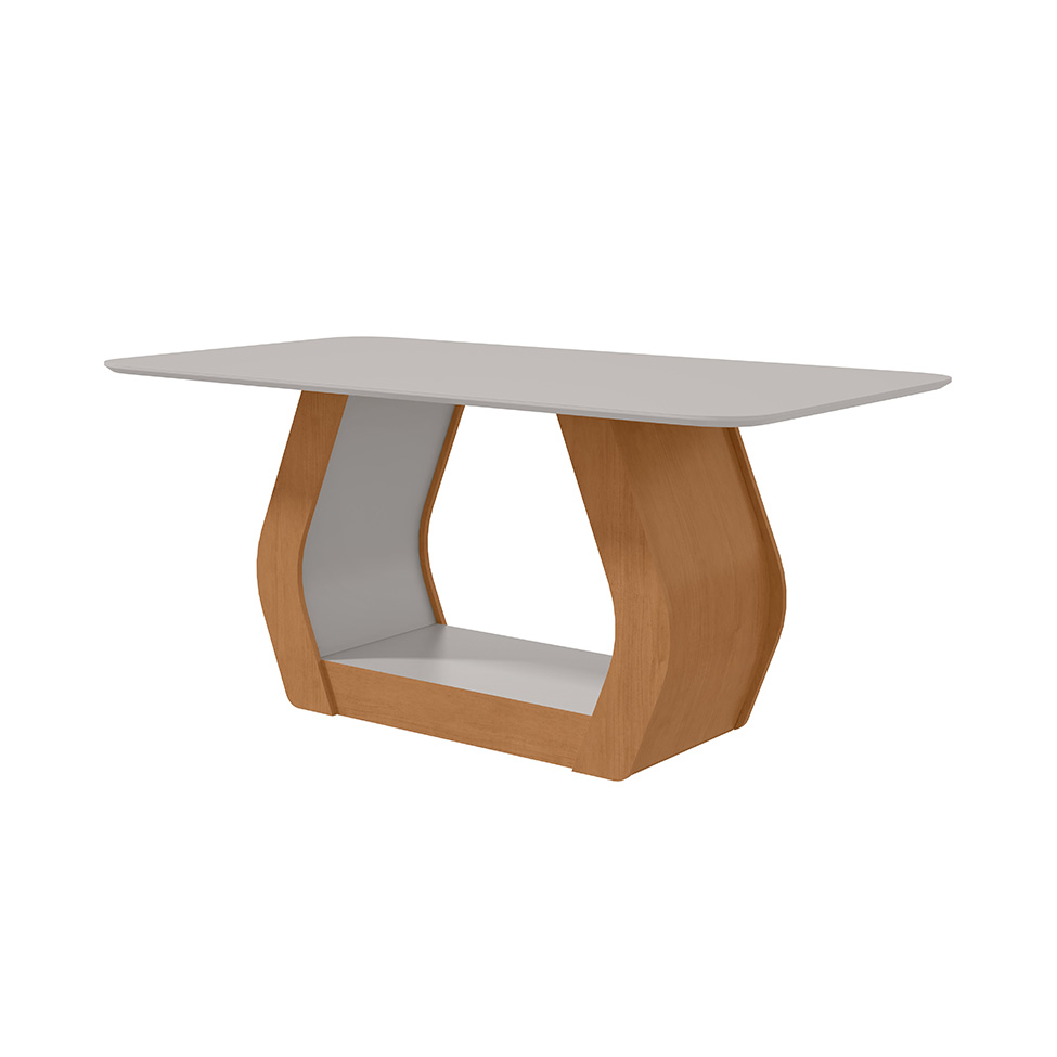 Mesa de Jantar Retangular com Tampo de Vidro Laini Amêndoa Clean e Off White 160 cm