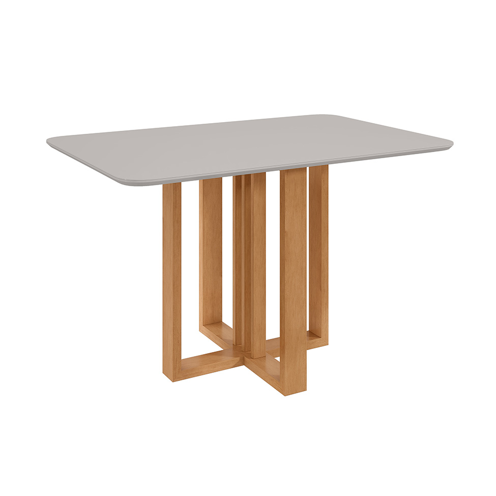 Mesa de Jantar Retangular com Tampo de Vidro Tessera Amêndoa Clean e Off White 120 cm