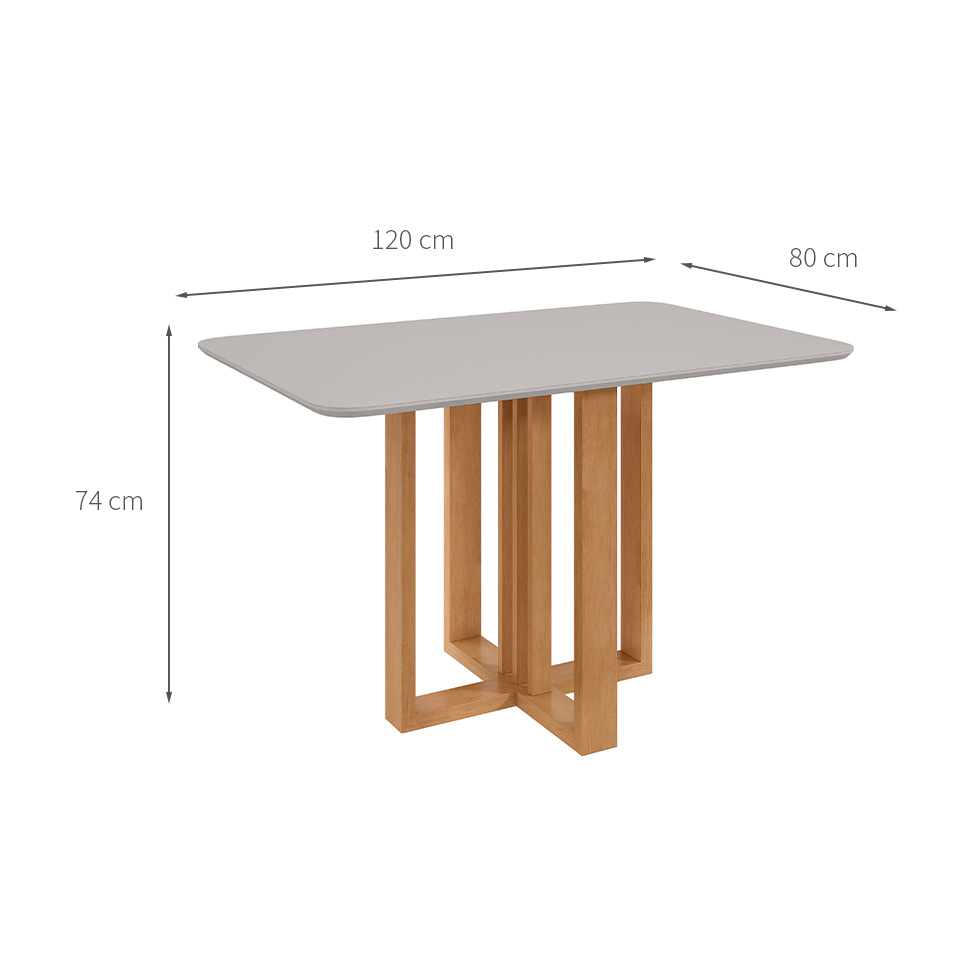 Mesa de Jantar Retangular com Tampo de Vidro Tessera Amêndoa Clean e Off White 120 cm