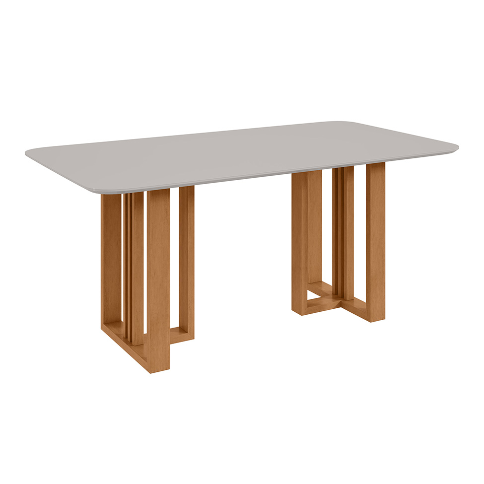 Mesa de Jantar Retangular com Tampo de Vidro Tessera Amêndoa Clean e Off White 170 cm