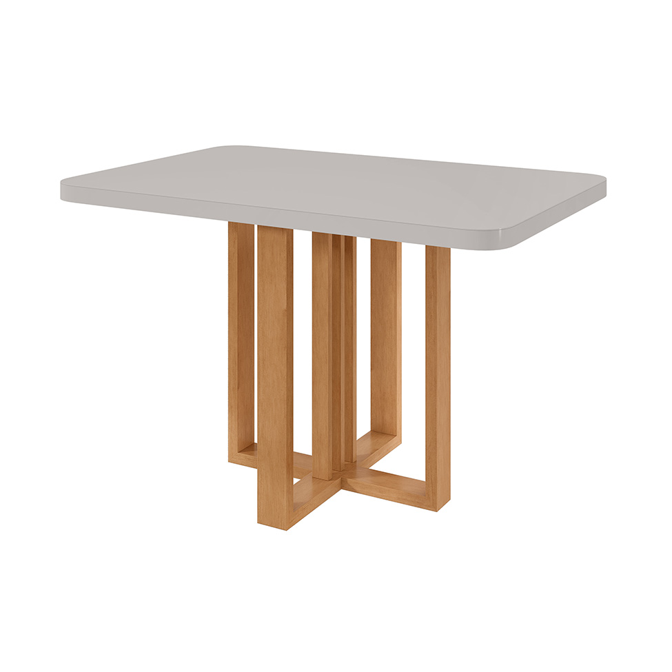 Mesa de Jantar Retangular com Tampo de Vidro Tessera Maxi Amêndoa Clean e Off White 120 cm