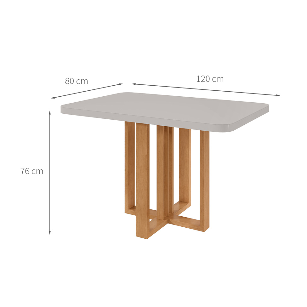 Mesa de Jantar Retangular com Tampo de Vidro Tessera Maxi Amêndoa Clean e Off White 120 cm