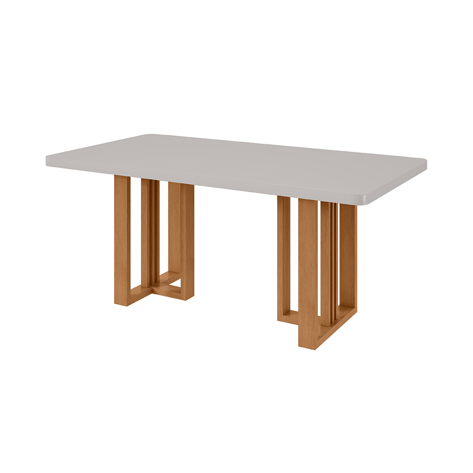 Mesa de Jantar Retangular com Tampo de Vidro Tessera Maxi Amêndoa Clean e Off White 170 cm