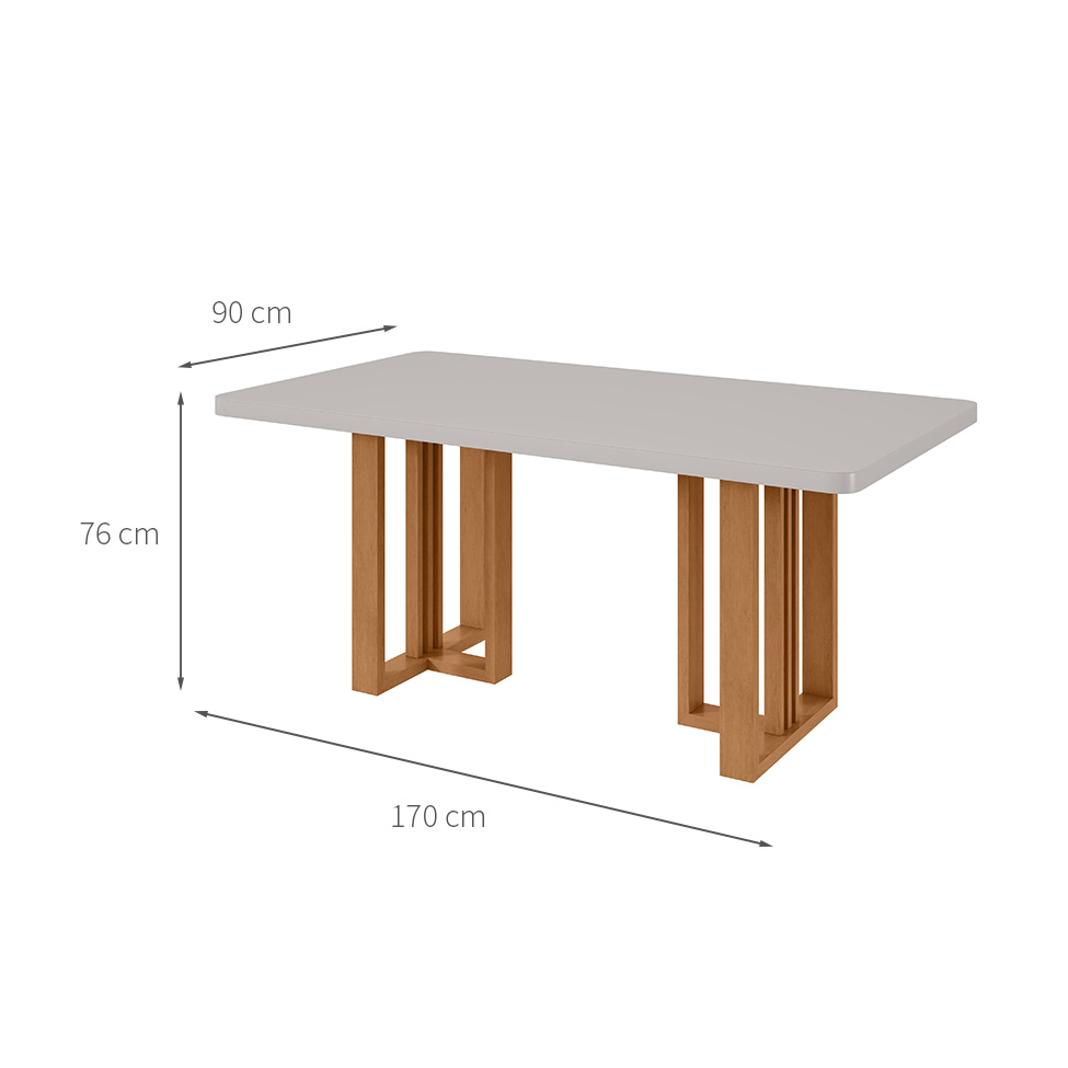 Mesa de Jantar Retangular com Tampo de Vidro Tessera Maxi Amêndoa Clean e Off White 170 cm