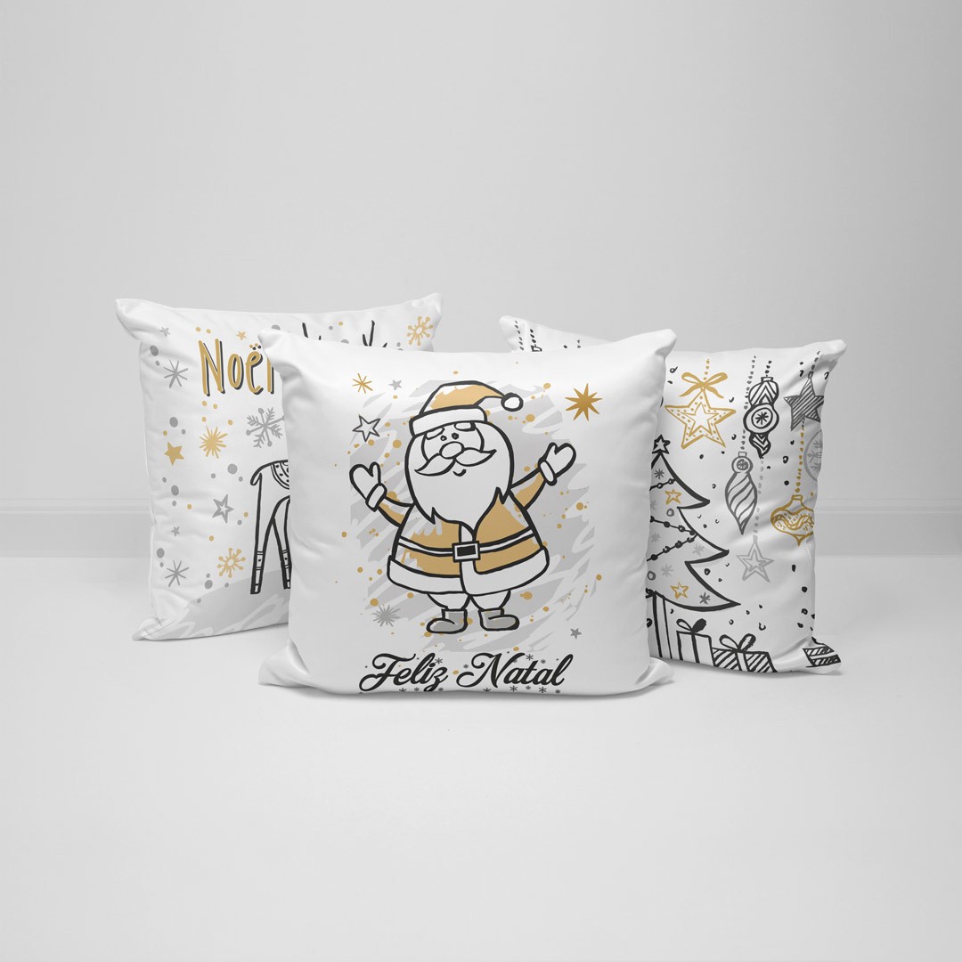 Kit 3 Capas para Almofadas Decorativas Feliz Natal