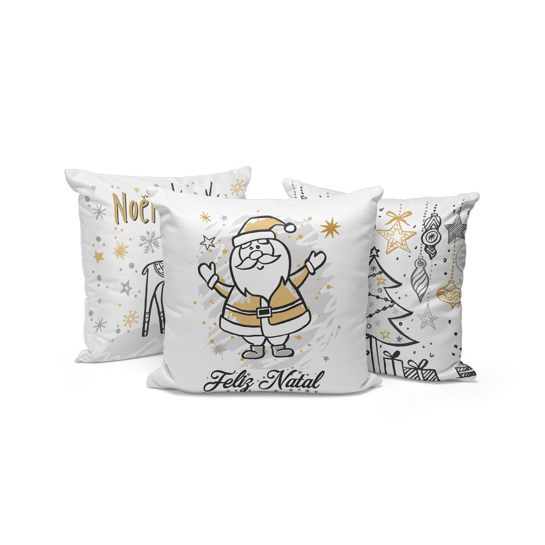 Kit 3 Capas para Almofadas Decorativas Feliz Natal