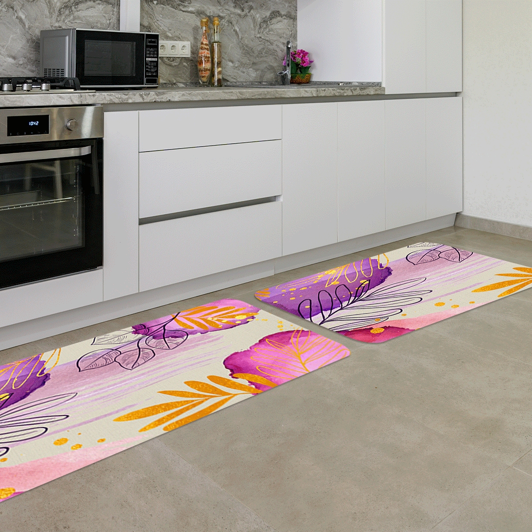 Kit Tapete de Cozinha 2 peças Flores Minimalistas Único