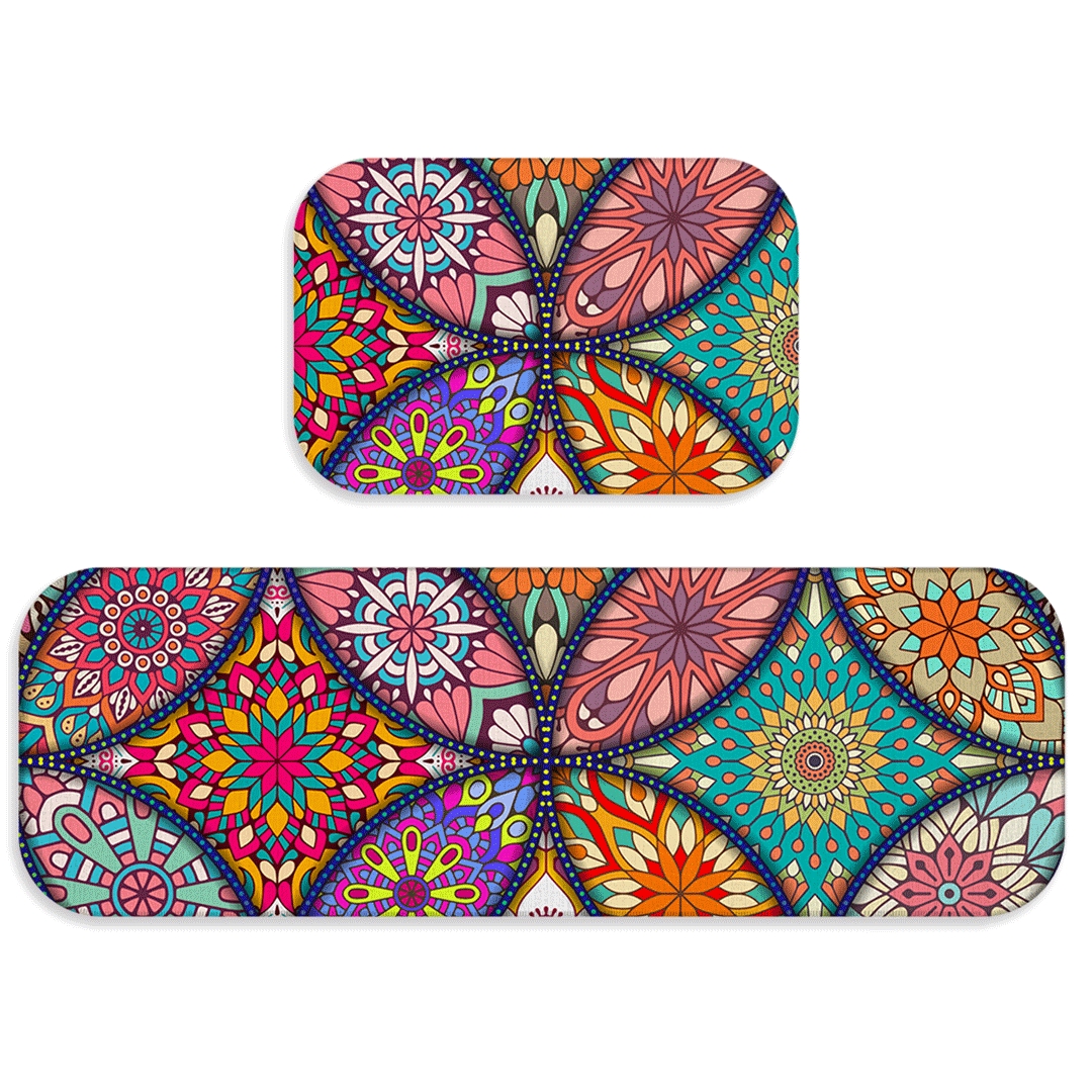 Kit Tapete de Cozinha 2 peças Mandalas Coloridas Único