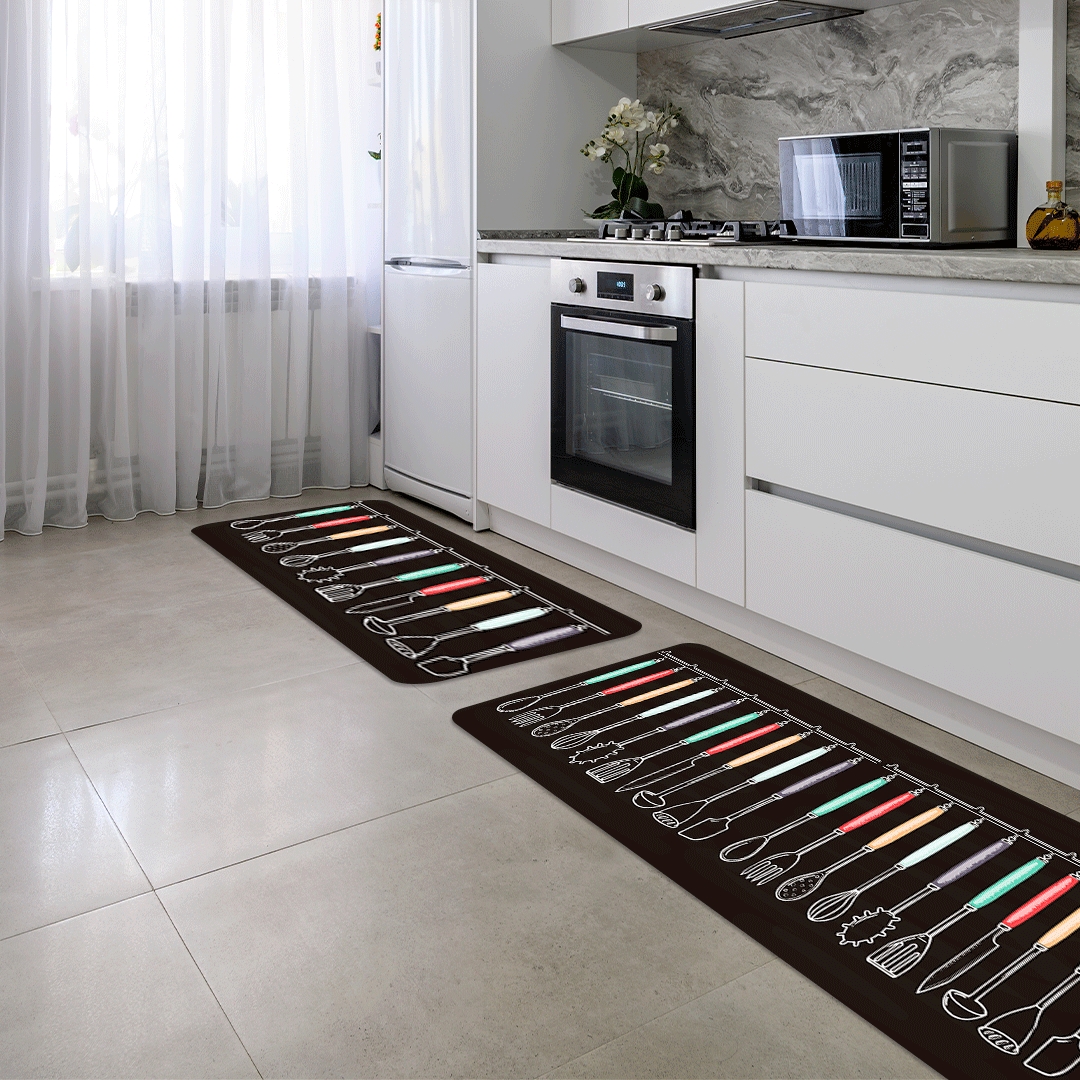 Kit Tapete de Cozinha 2 peças Talheres Coloridos Único