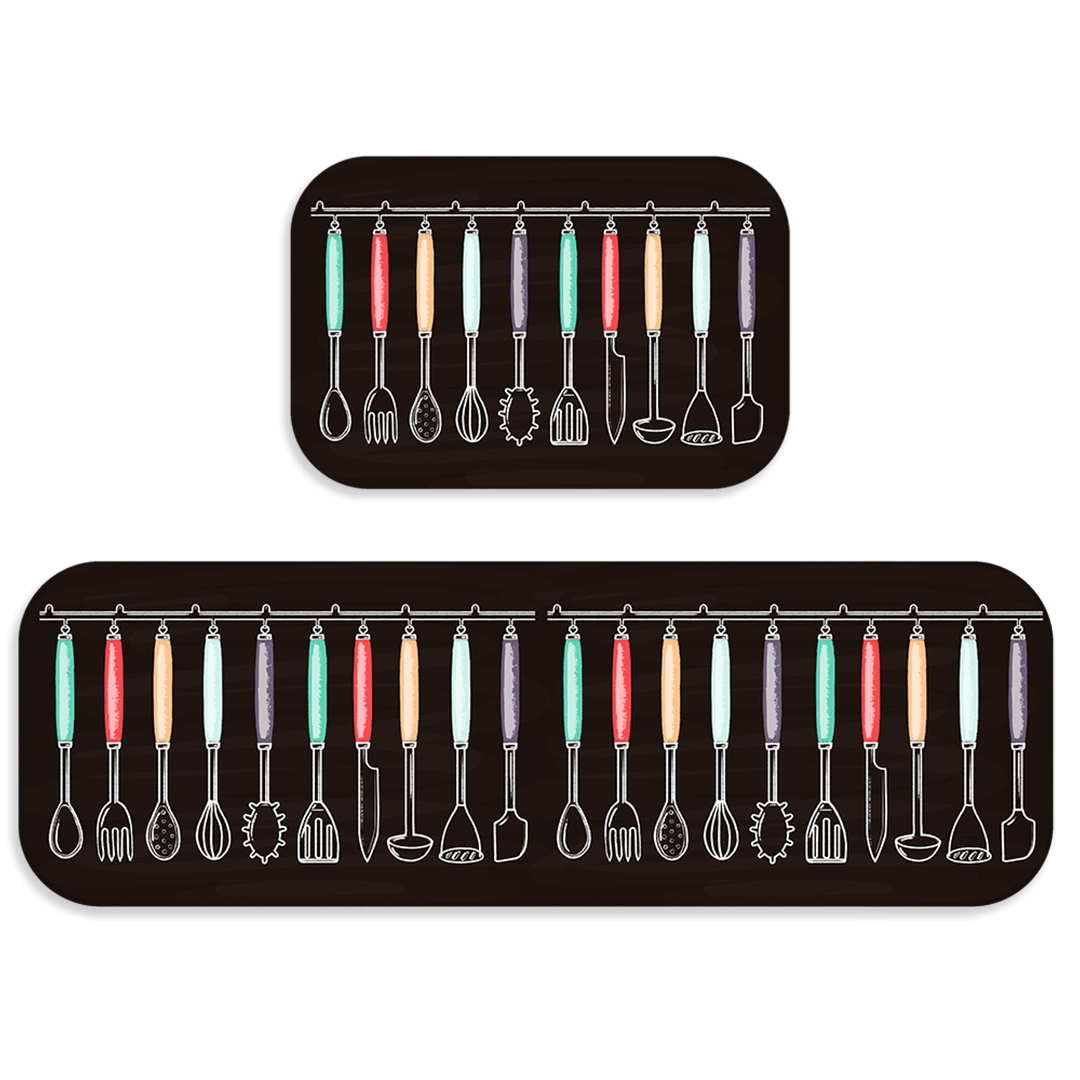 Kit Tapete de Cozinha 2 peças Talheres Coloridos Único