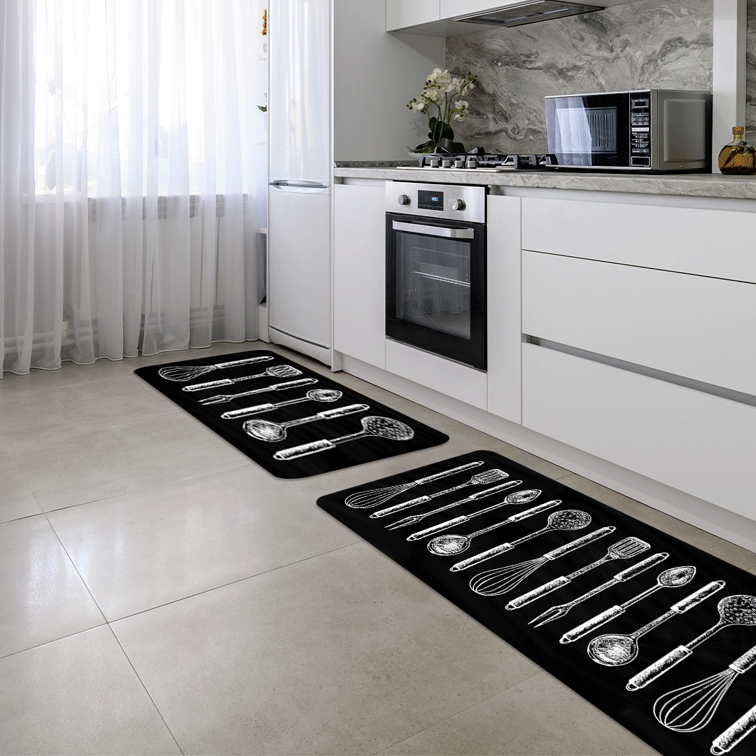 Kit Tapete de Cozinha 2 peças Utensílios Branco Único