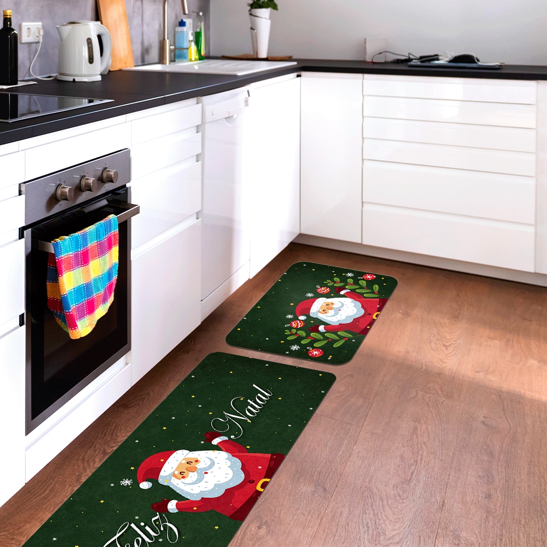 Kit Tapete de Natal para Cozinha 2 peças Feliz Natal