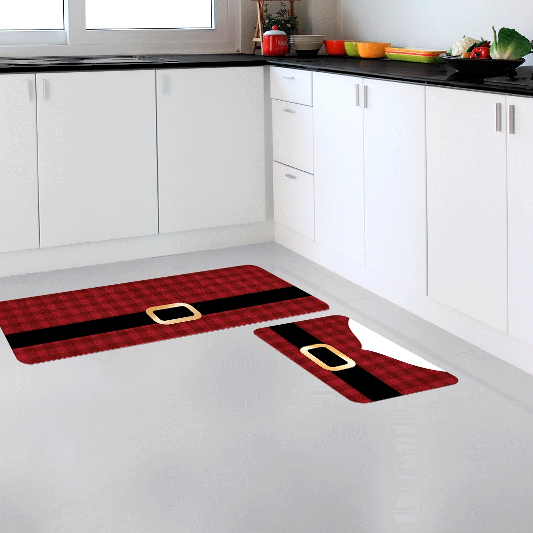 Kit Tapete de Natal para Cozinha 2 peças Noel Xadrez
