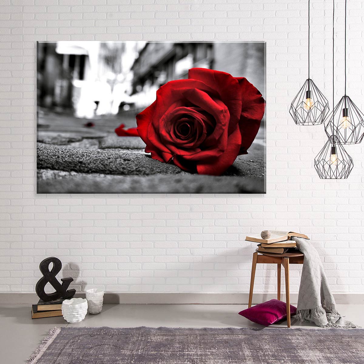 Tela Decorativa em Canvas Rosa Marcada