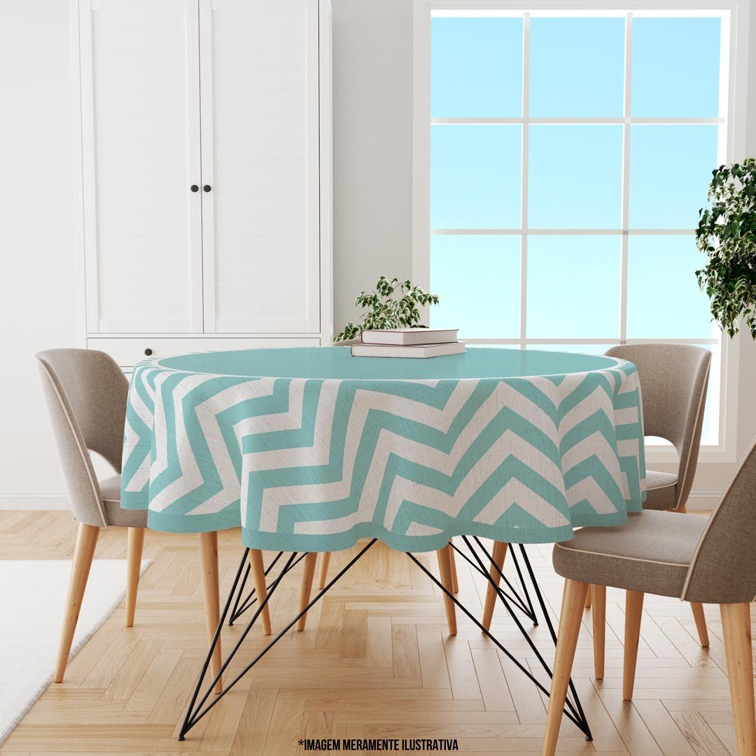Toalha de Mesa Redonda para 4 Lugares Chevron Azul 1.45m Único