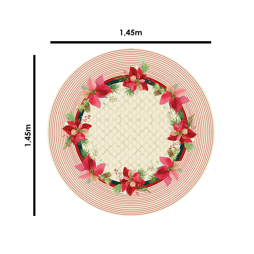 Toalha de Mesa Redonda para 4 Lugares Floral com Geométrico 1.45m