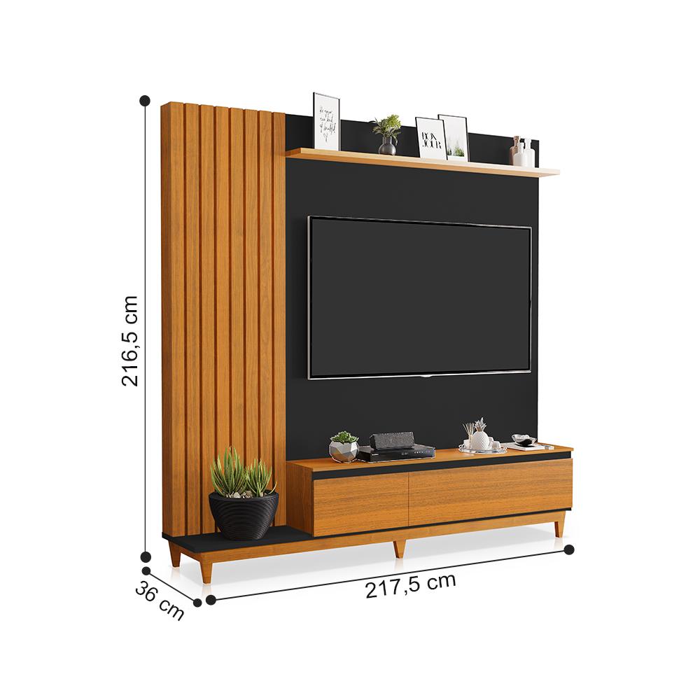 Mesa de Centro e Painel Genebra Naturale Preto Freijó