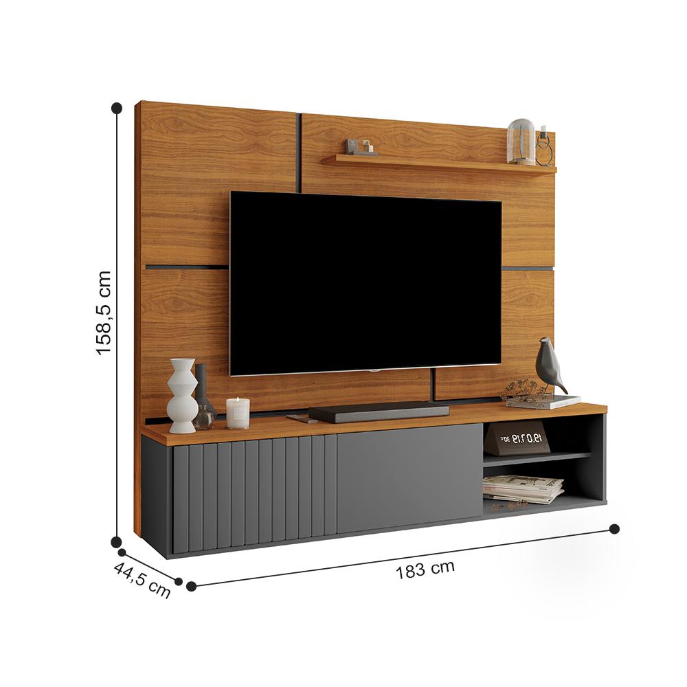 Painel Madrid para TV 75 polegadas Carvalho New Cinza