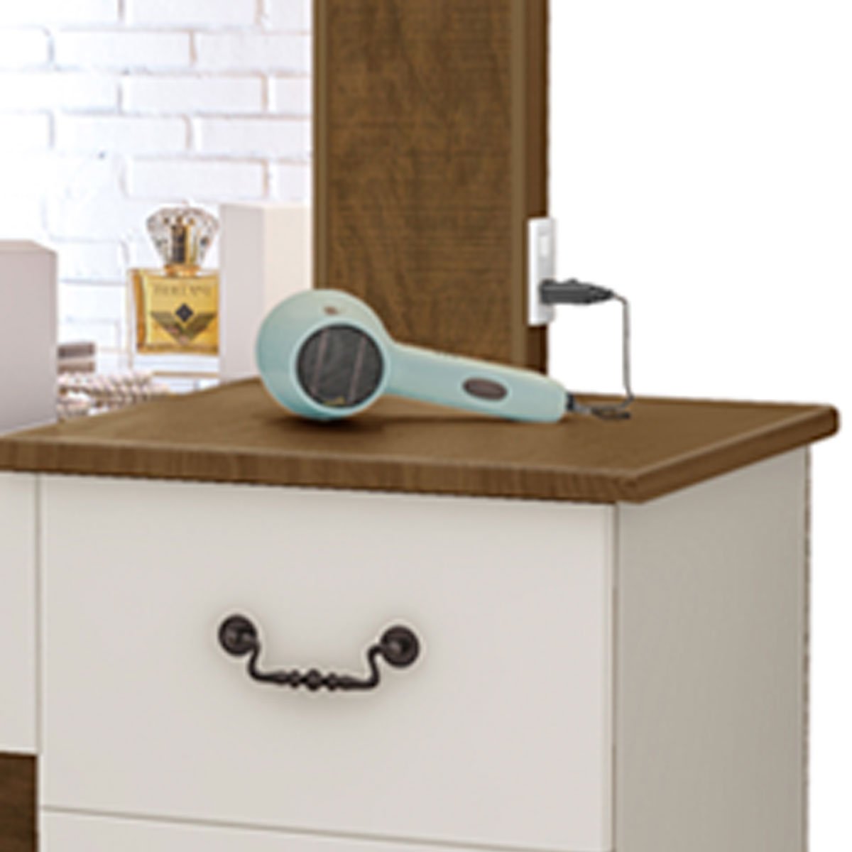 Penteadeira com Interruptor USB 7 Gavetas e Banqueta Boreal Malbec/Off White