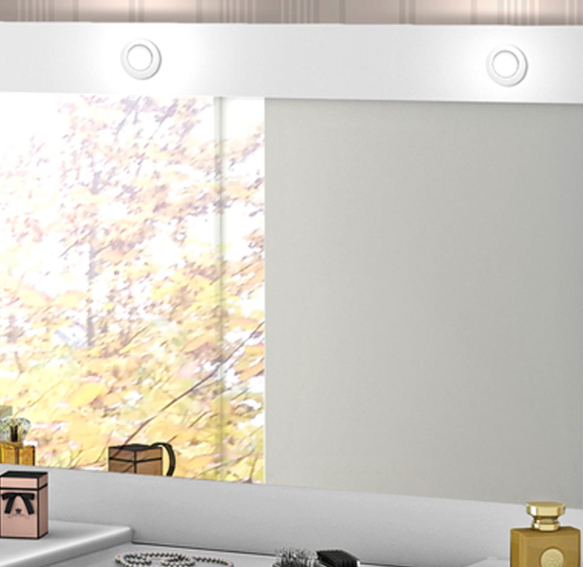 Penteadeira com Porta Joias 9 Gavetas e Banqueta Cristal Branco