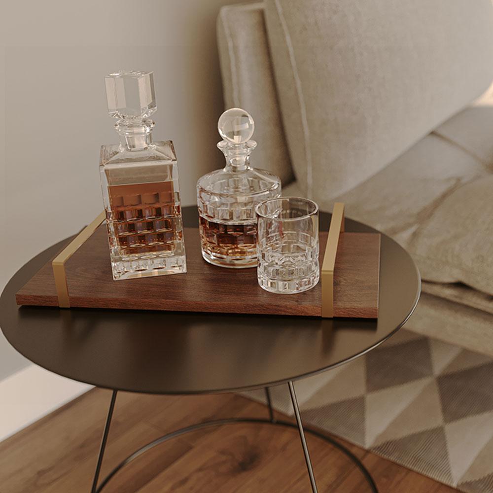 Bandeja Decorativa 25x50cm Borda Infinita Castanho Com Alça Cobre