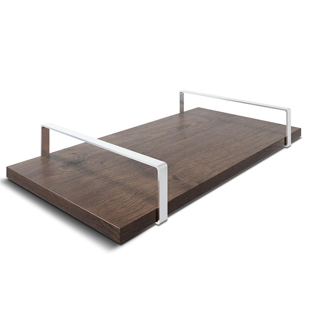 Bandeja Decorativa 25x50cm Borda Infinita Castanho Com Alça Prata