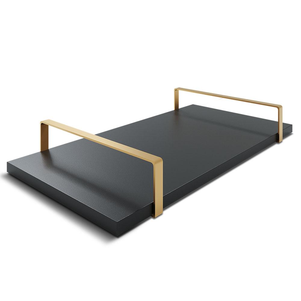 Bandeja Decorativa 25x50cm Borda Infinita Preta Com Alça Cobre