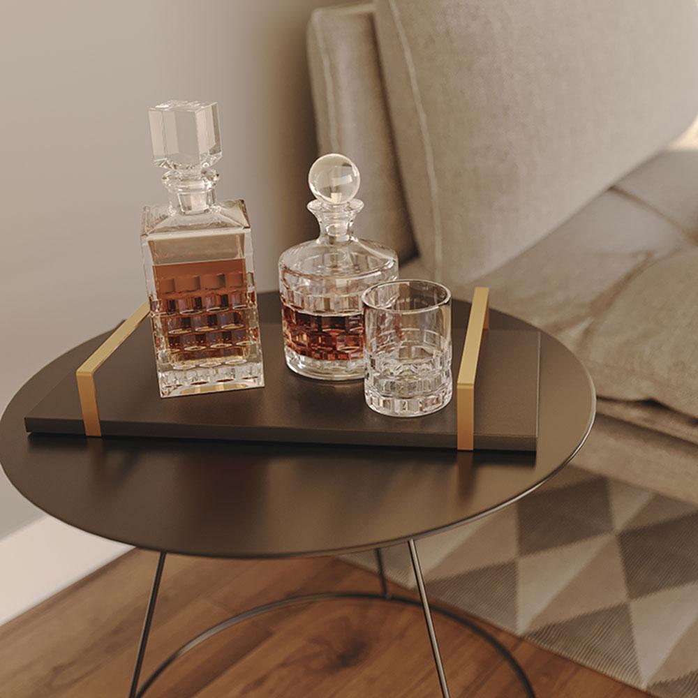 Bandeja Decorativa 25x50cm Borda Infinita Preta Com Alça Cobre
