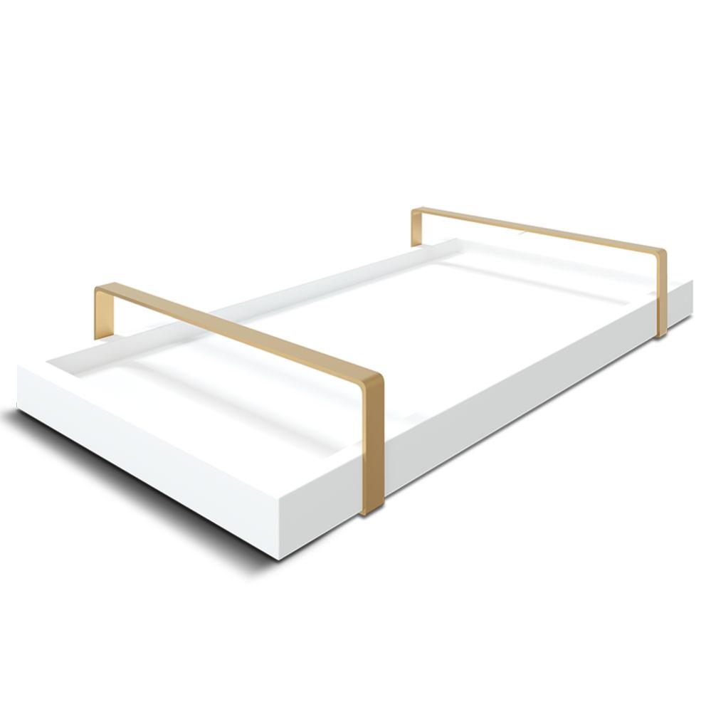 Bandeja Decorativa 25x50cm Branca Com Alça Cobre