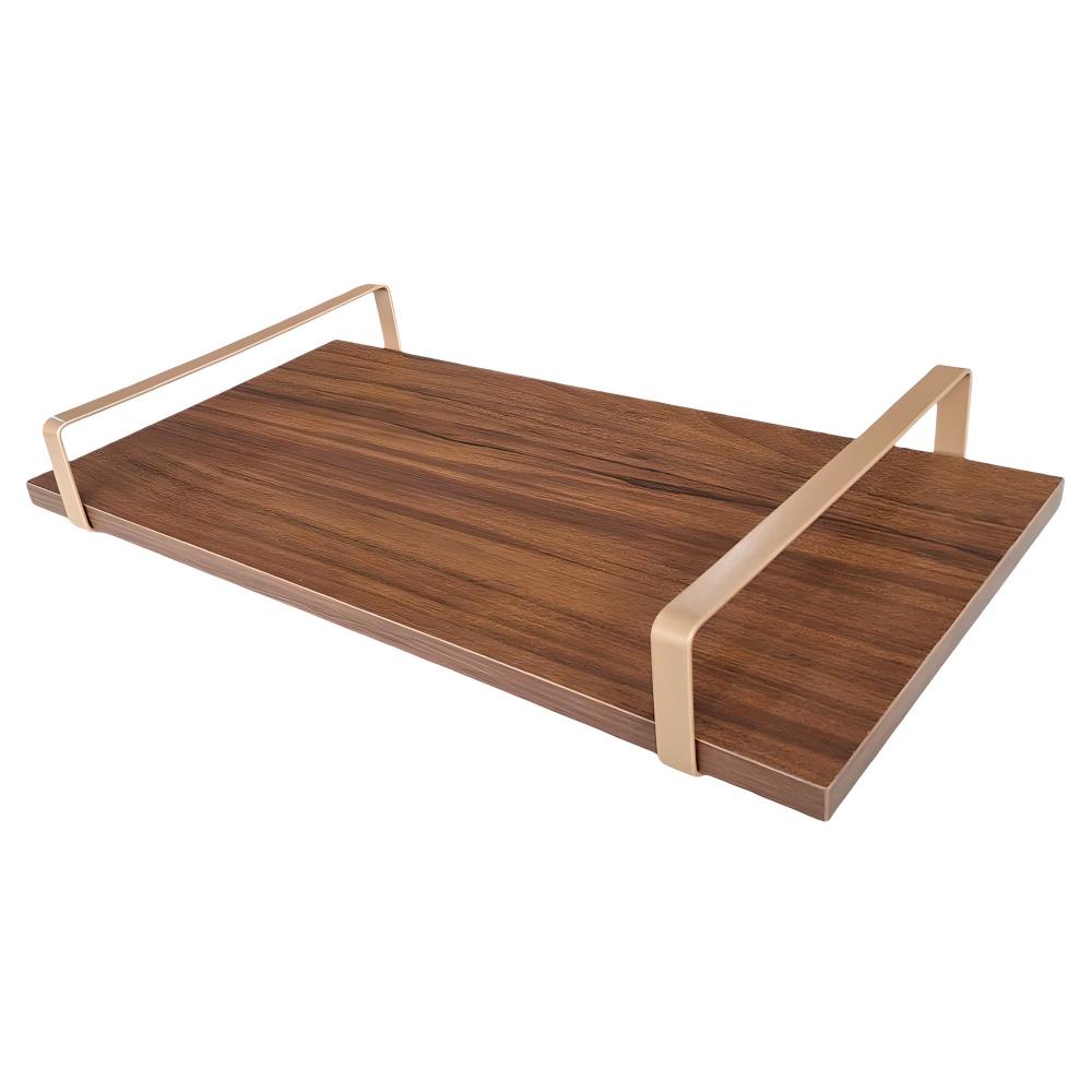 Bandeja Decorativa Castanho com Borda Infinita Alça Cobre
