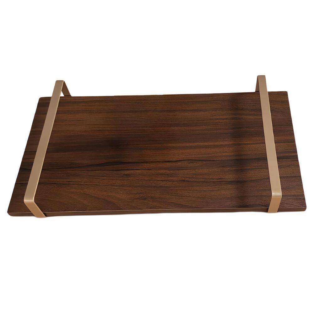 Bandeja Decorativa Castanho com Borda Infinita Alça Cobre