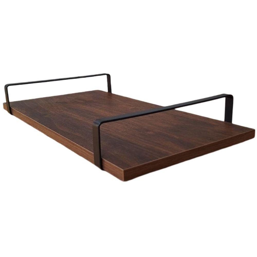 Bandeja Decorativa Castanho com Borda Infinita Alça Preta