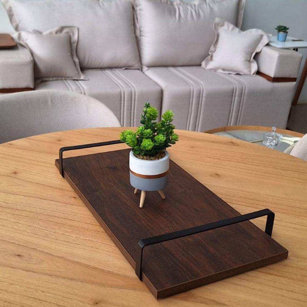 Bandeja Decorativa Castanho com Borda Infinita Alça Preta