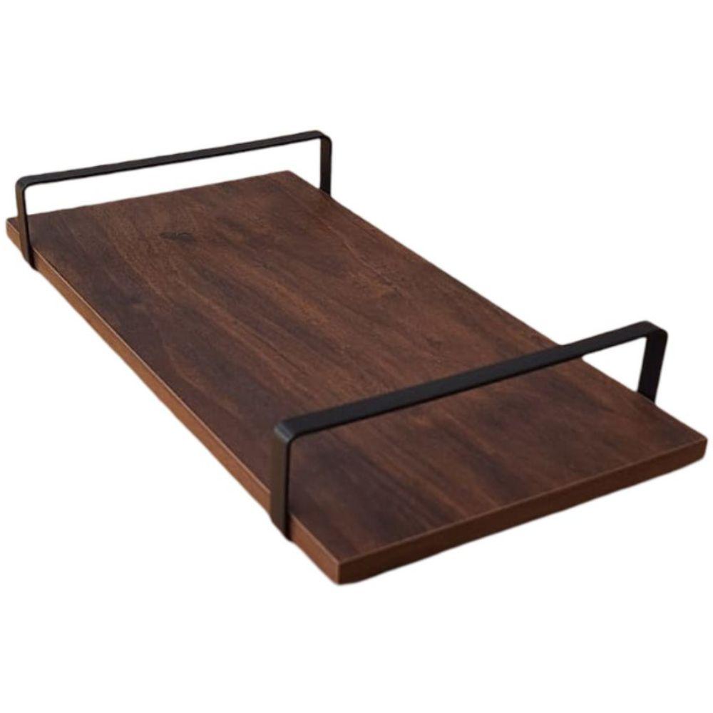 Bandeja Decorativa Castanho com Borda Infinita Alça Preta