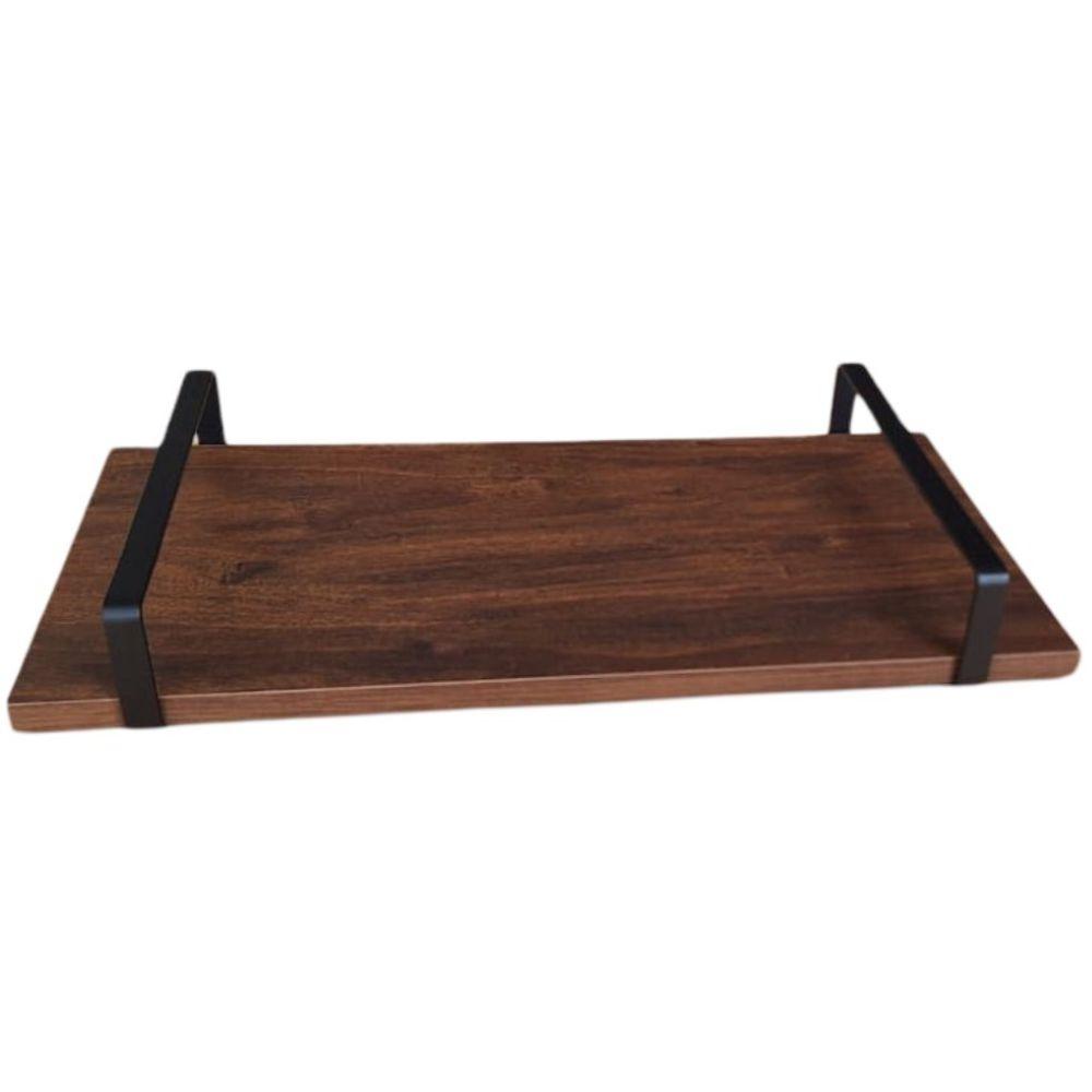 Bandeja Decorativa Castanho com Borda Infinita Alça Preta