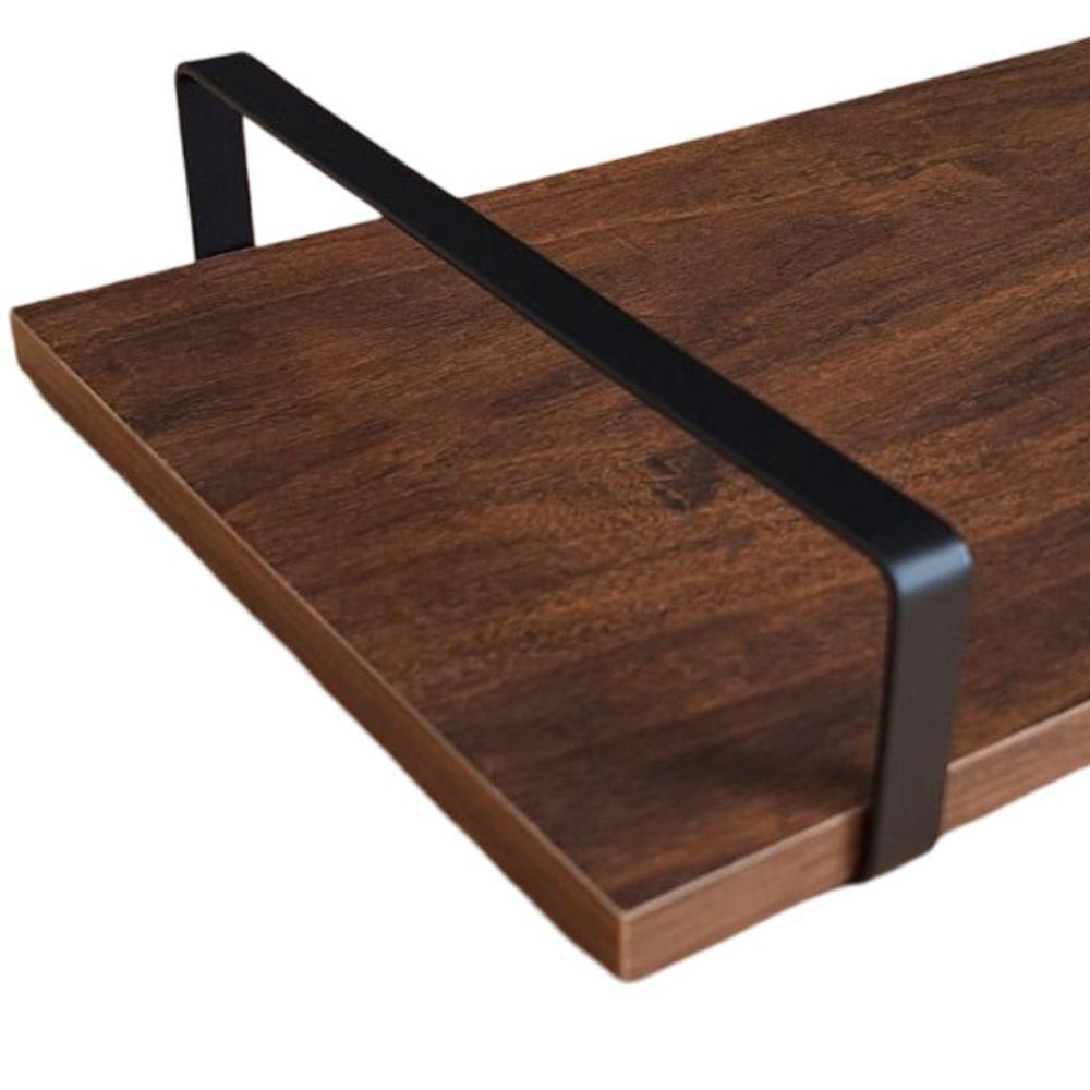 Bandeja Decorativa Castanho com Borda Infinita Alça Preta