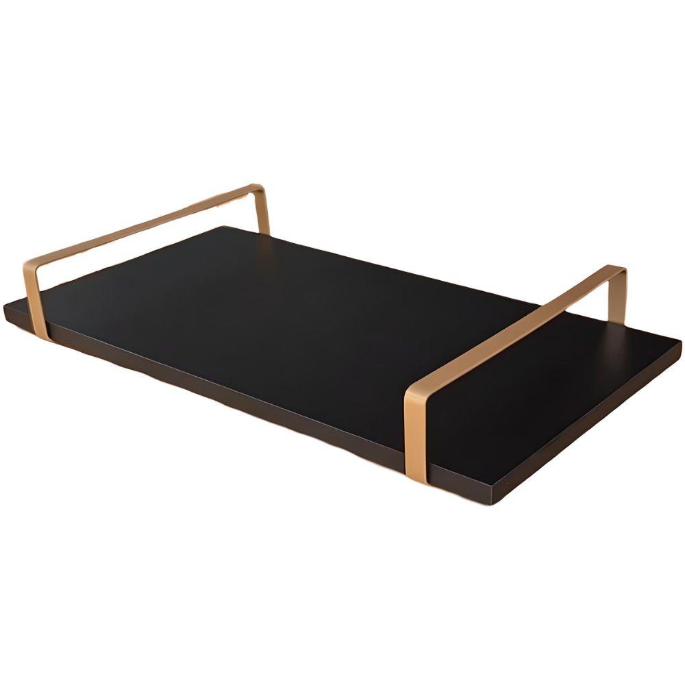 Bandeja Decorativa Preta com Borda Infinita Alça Cobre
