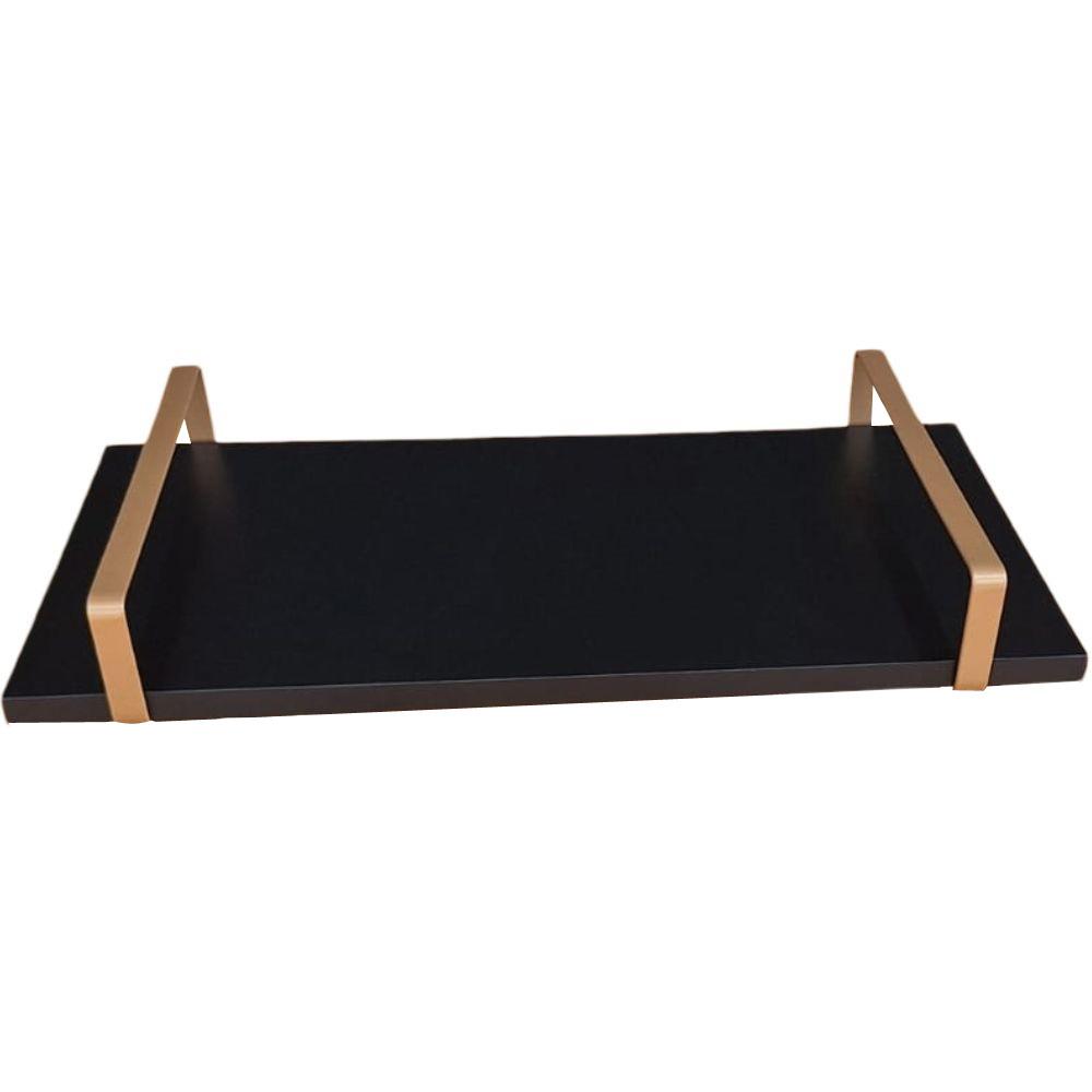 Bandeja Decorativa Preta com Borda Infinita Alça Cobre