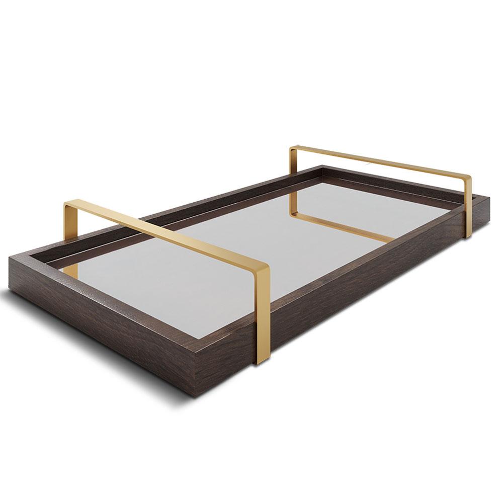Bandeja Espelhada 25x50cm Castanho Com Alça Cobre