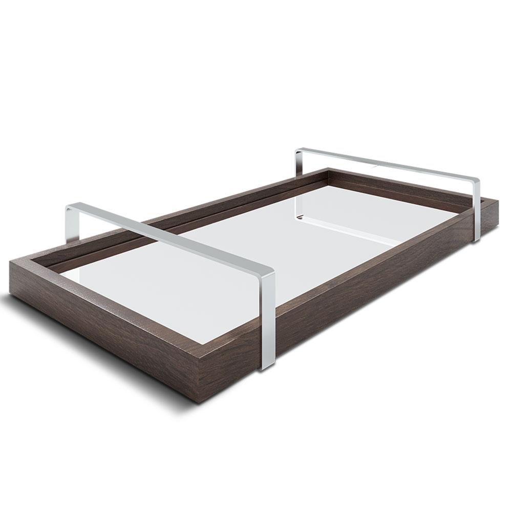 Bandeja Espelhada 25x50cm Castanho Com Alça Prata