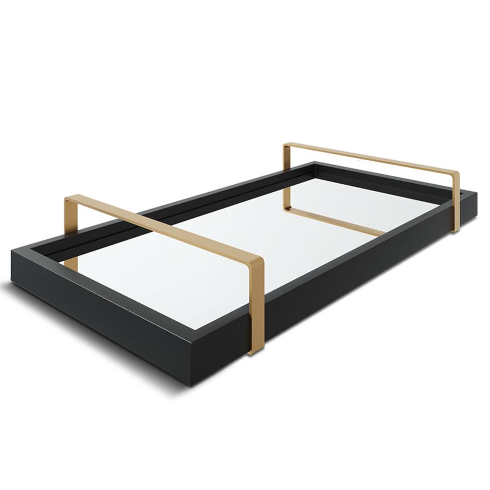 Bandeja Espelhada 25x50cm Preta com Alça Cobre