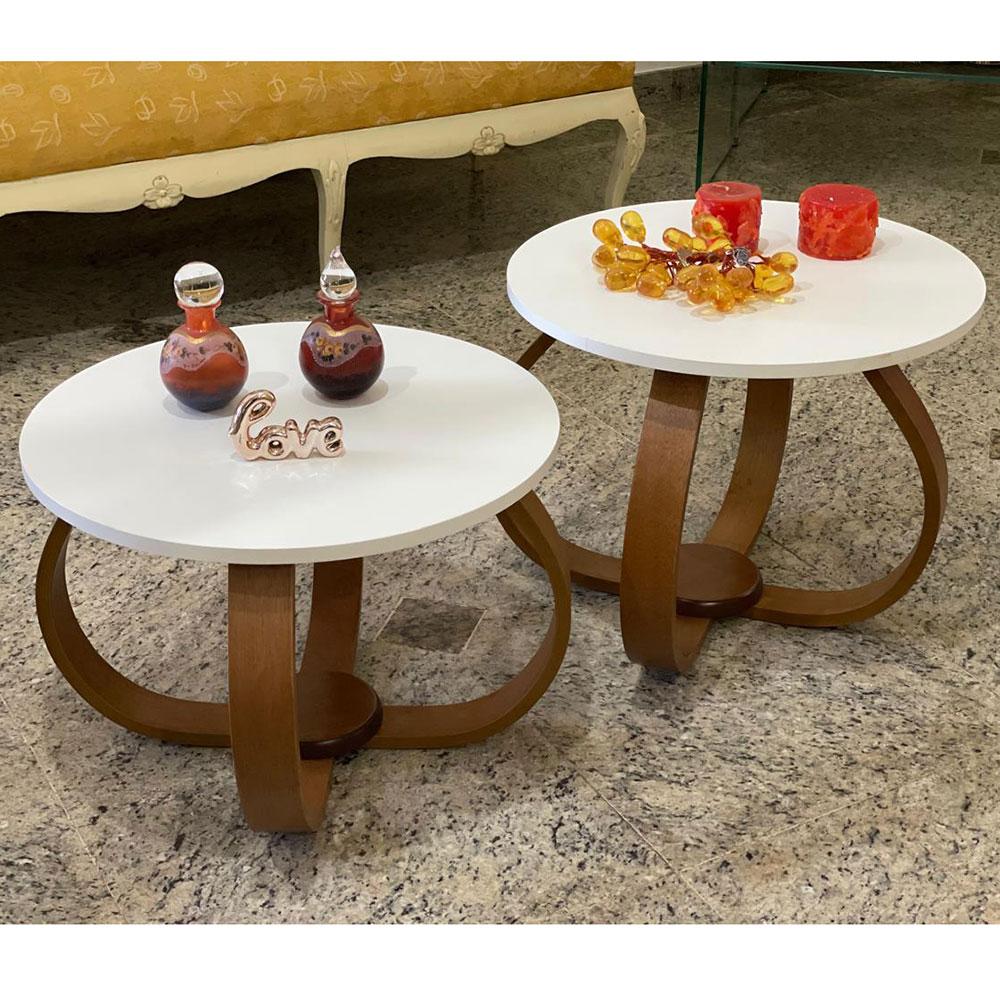 Conjunto Mesa de Centro e Lateral Pés Cebola Branco