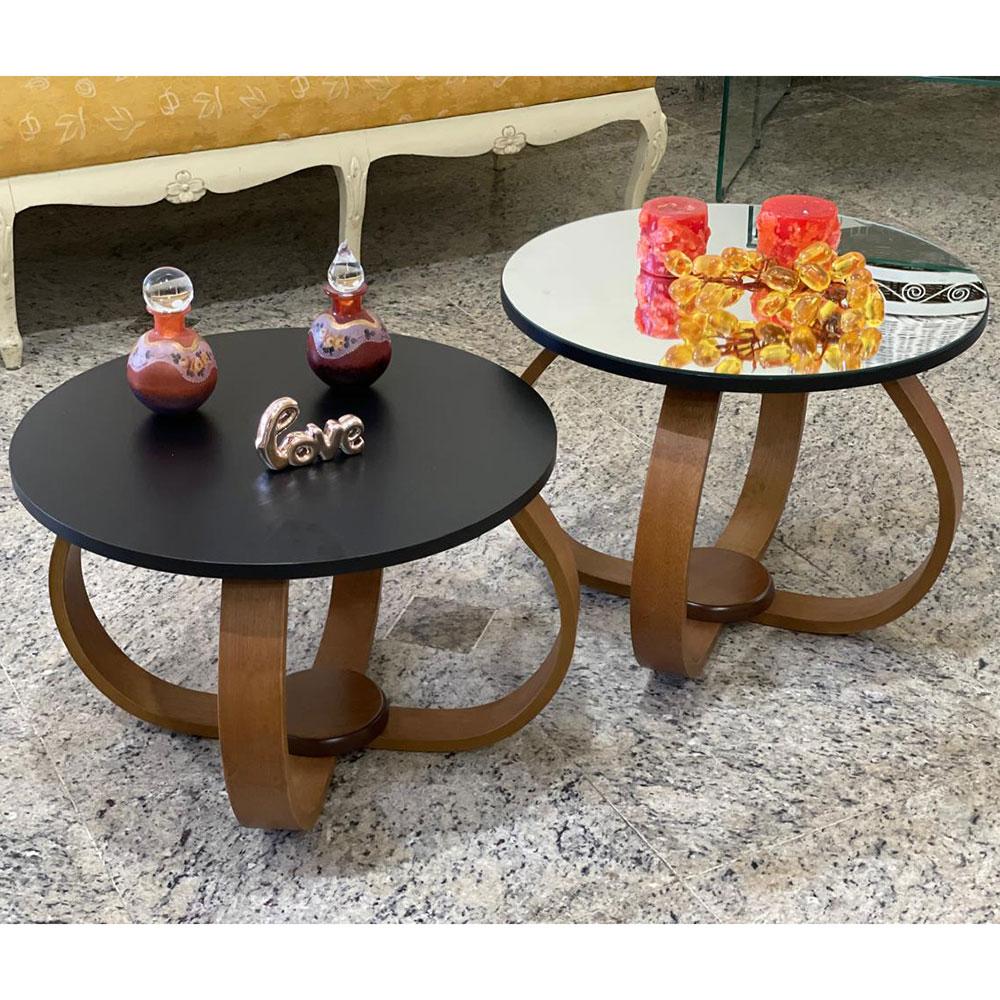 Conjunto Mesa de Centro e Lateral Pés Cebola Composê Espelhada Preto