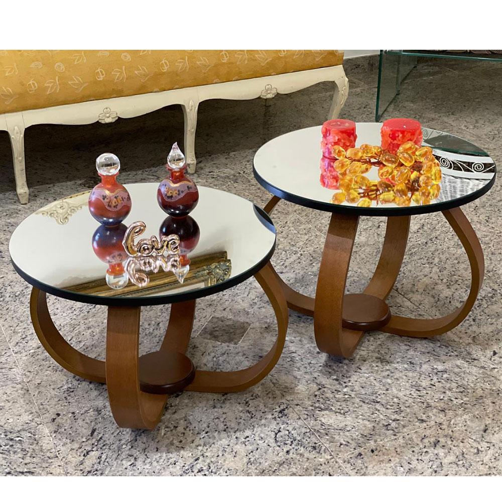 Conjunto Mesa de Centro e Lateral Pés Cebola Espelhada Preto